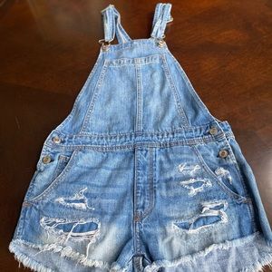AE distressed light washed overalls